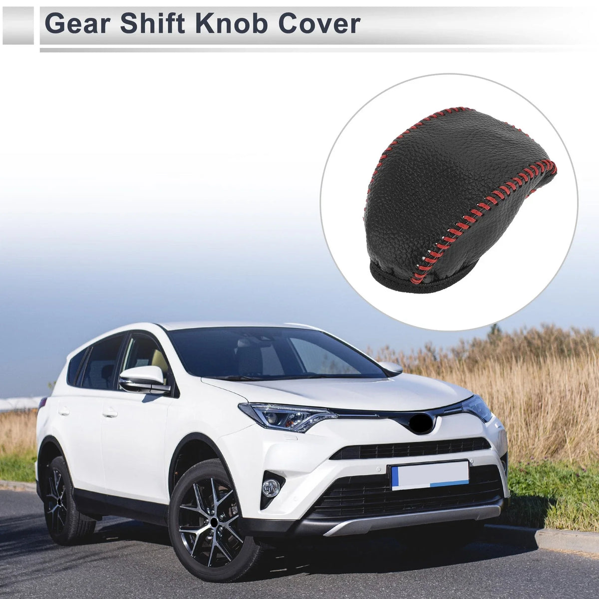 1 Pc Gear Shift Knob Cover for Toyota RAV4 (2019–2024) Pebbled Black Red