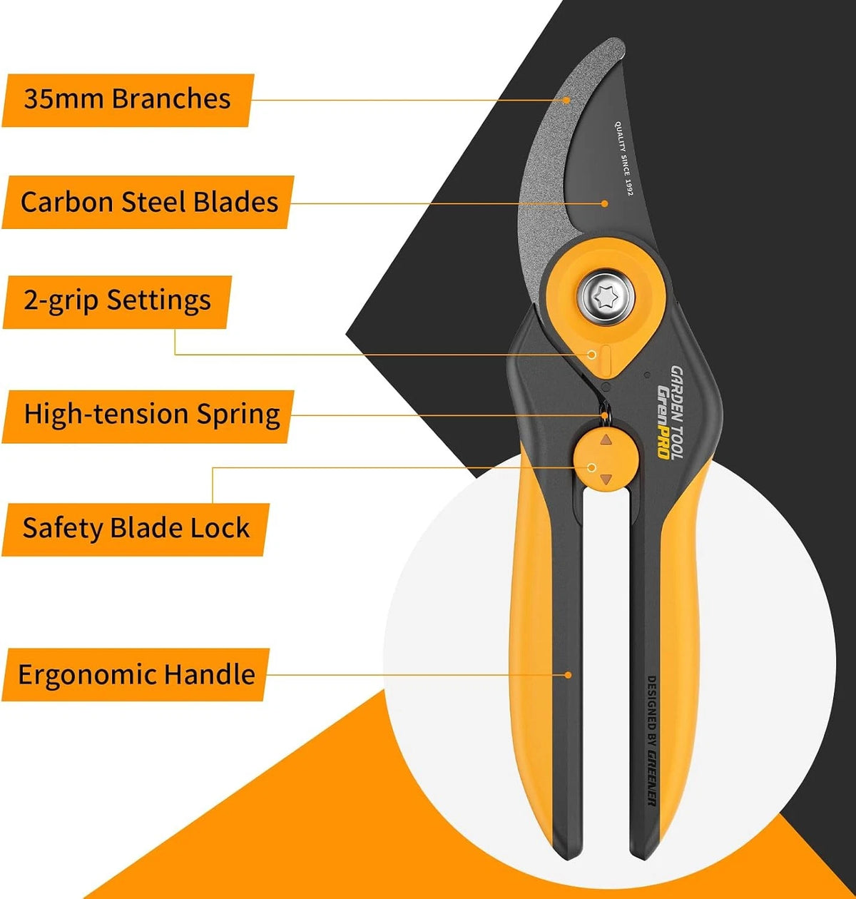 Bypass Pruning Shears 8.6" Heavy Duty Garden Clippers Cuts 1.38"