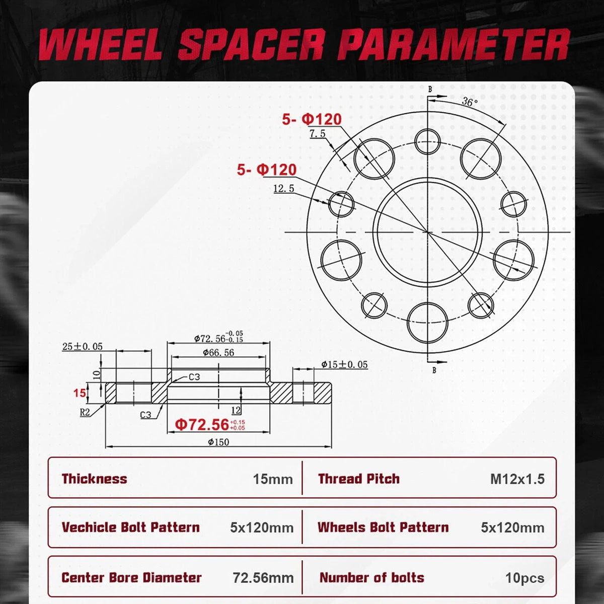 Set of 4 Hubcentric Wheel Spacers 15mm 5x120 72.56 12x1.5 for BMW E36 E46 M3 328xi (1992–2006)