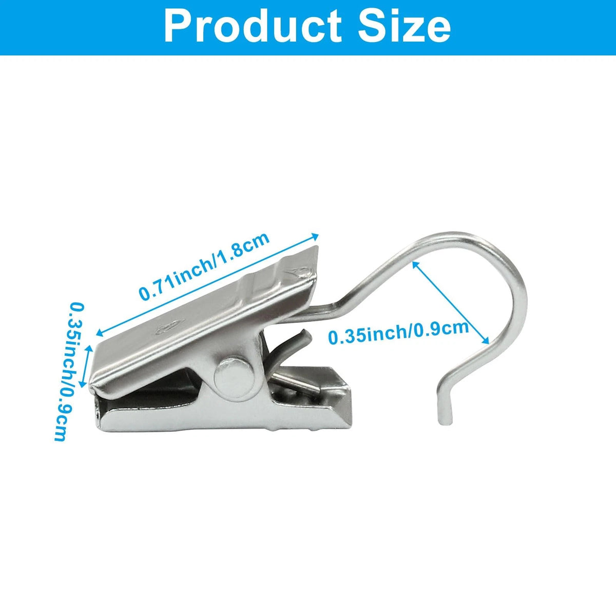 120Pcs Small Curtain Hooks with Clips for Drape Silver