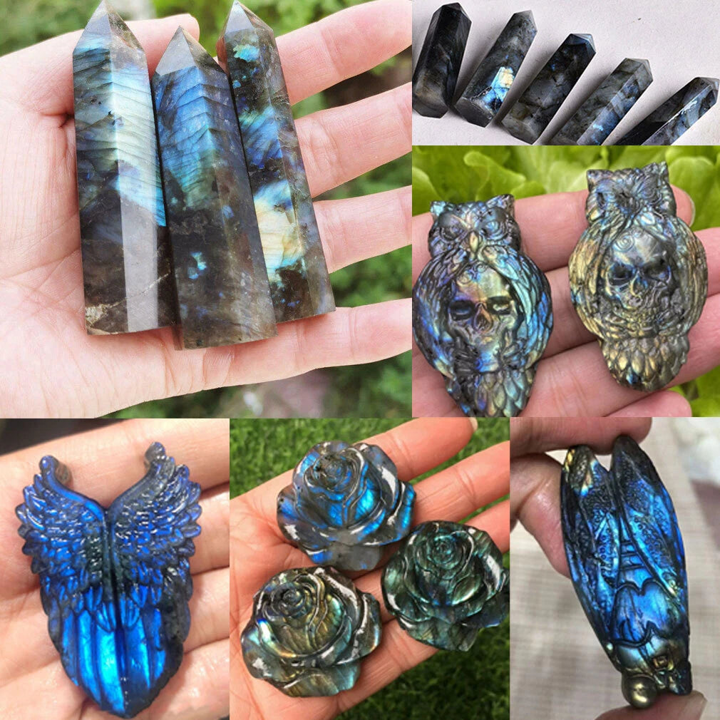 Natural Labradorite Quartz Crystal Obelisk for DIY Projects