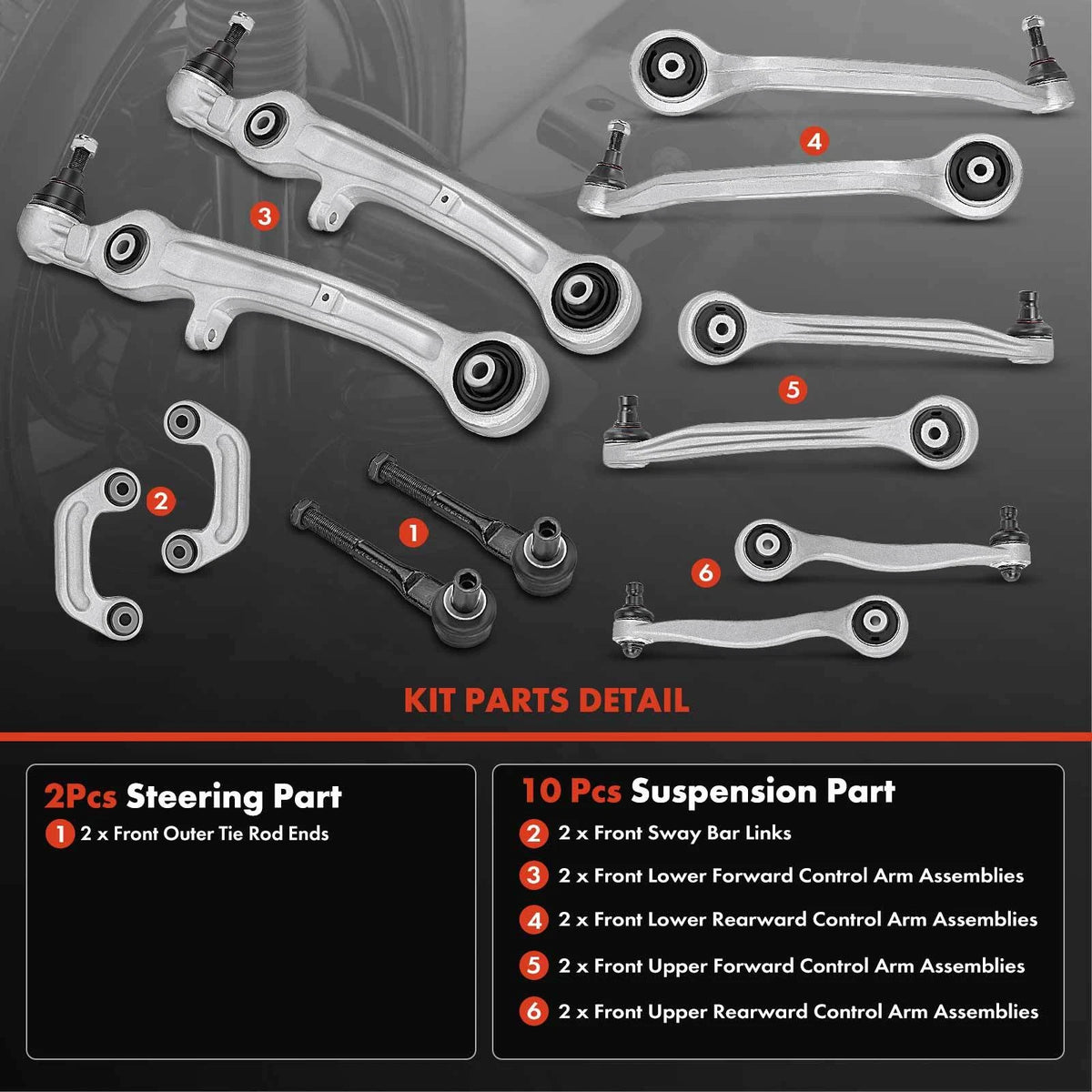 Set of 12 Control Arm Ball Joint Tie Rod for Audi A6 (2005–2011) - 4E0407506B, 4E0407505E, 4E0411317E, 4E0407510E, 4E0411317C, 4F0498998S2, 4F0407693C, 4E0407510B, 4F0407151, 4F0407694B