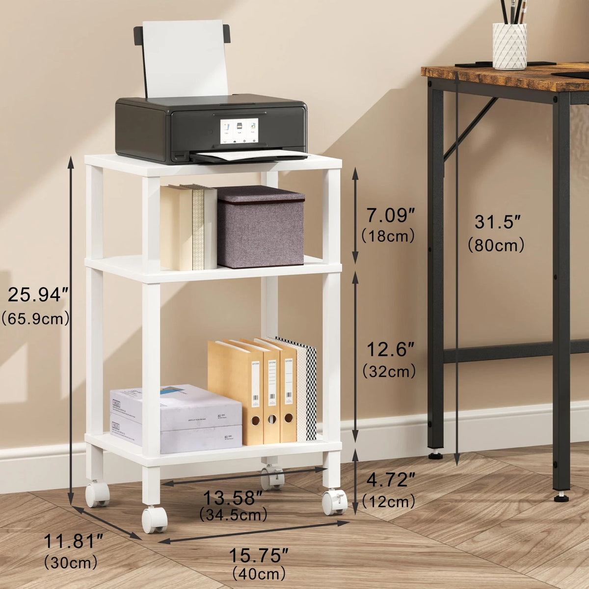 3-Tier Printer Stand for Mobile Use with Rolling Casters