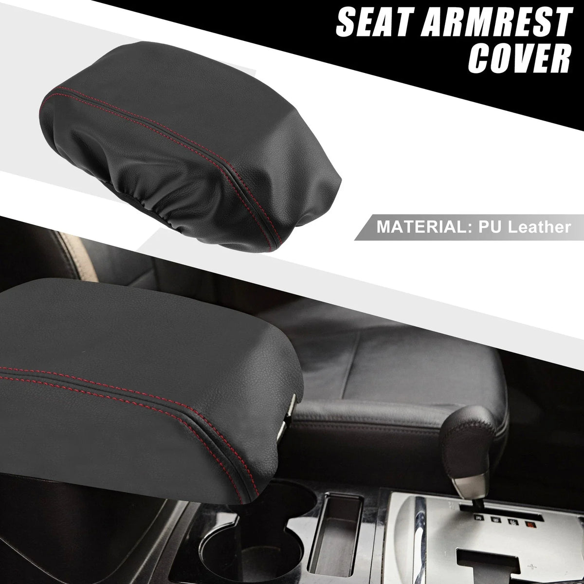 Center Console Armrest Cover for Dodge Durango (2011–2021) Black Red Stitches 723115424430