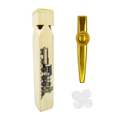 2X Wooden Train Whistle and Gold Kazoo for Music Instrument