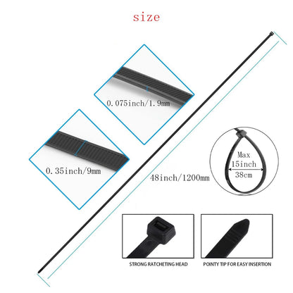 Set of 4 Extra Long Zip Ties for Automotive Use (48 Inch, 175 lbs)