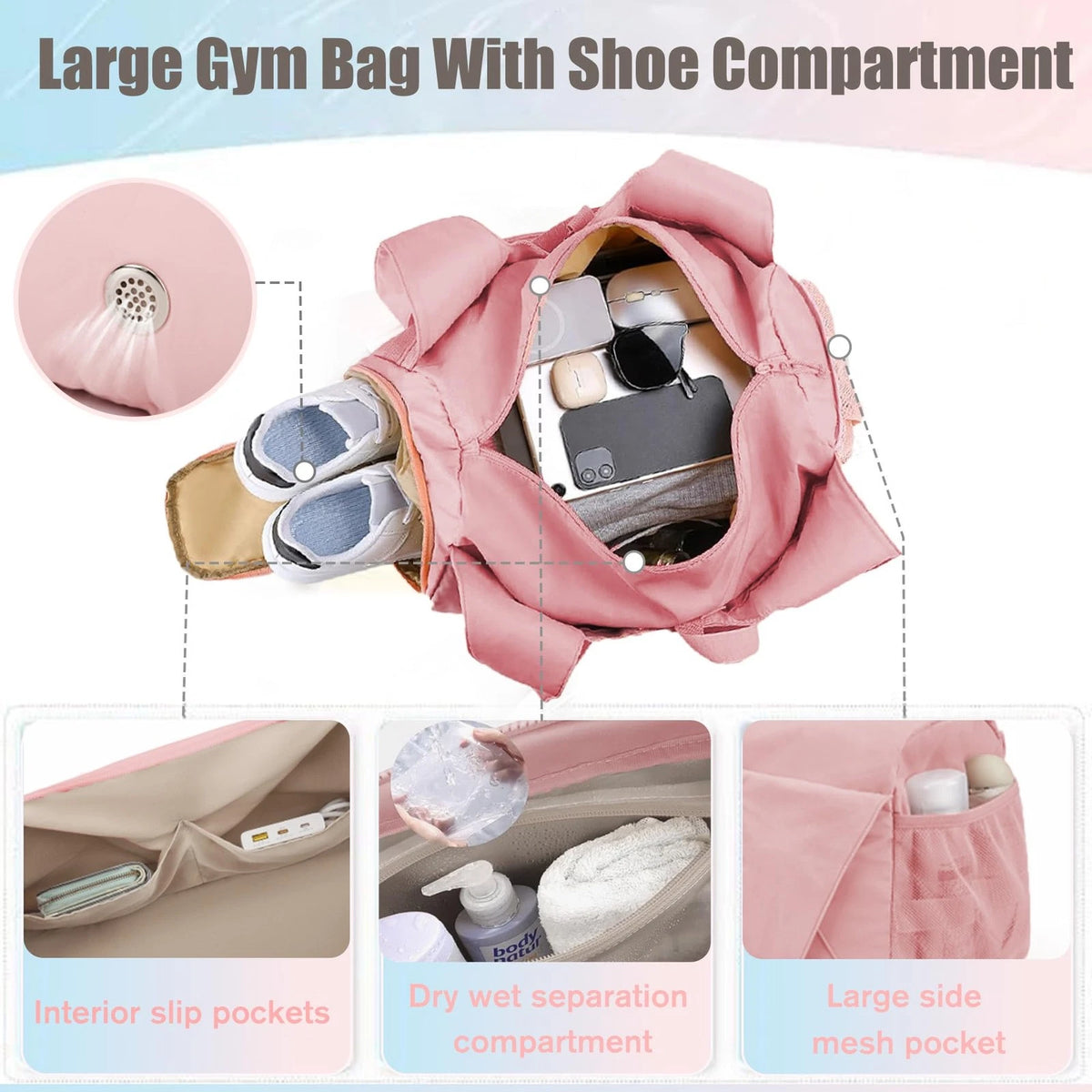 Waterproof Lightweight Gym Bag for Women (Pink)
