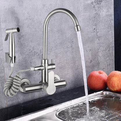 Commercial Sink Faucet Wall Mount 360° Rotation Stainless Steel