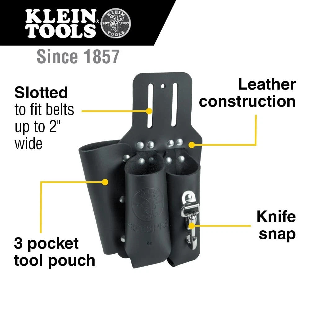 Leather Tool Holder with 3 Pockets for One Size (Black)