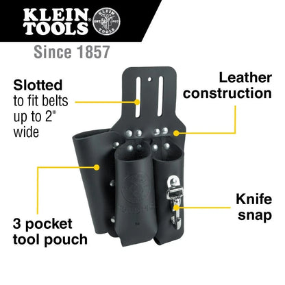 Leather Tool Holder with 3 Pockets for One Size (Black)
