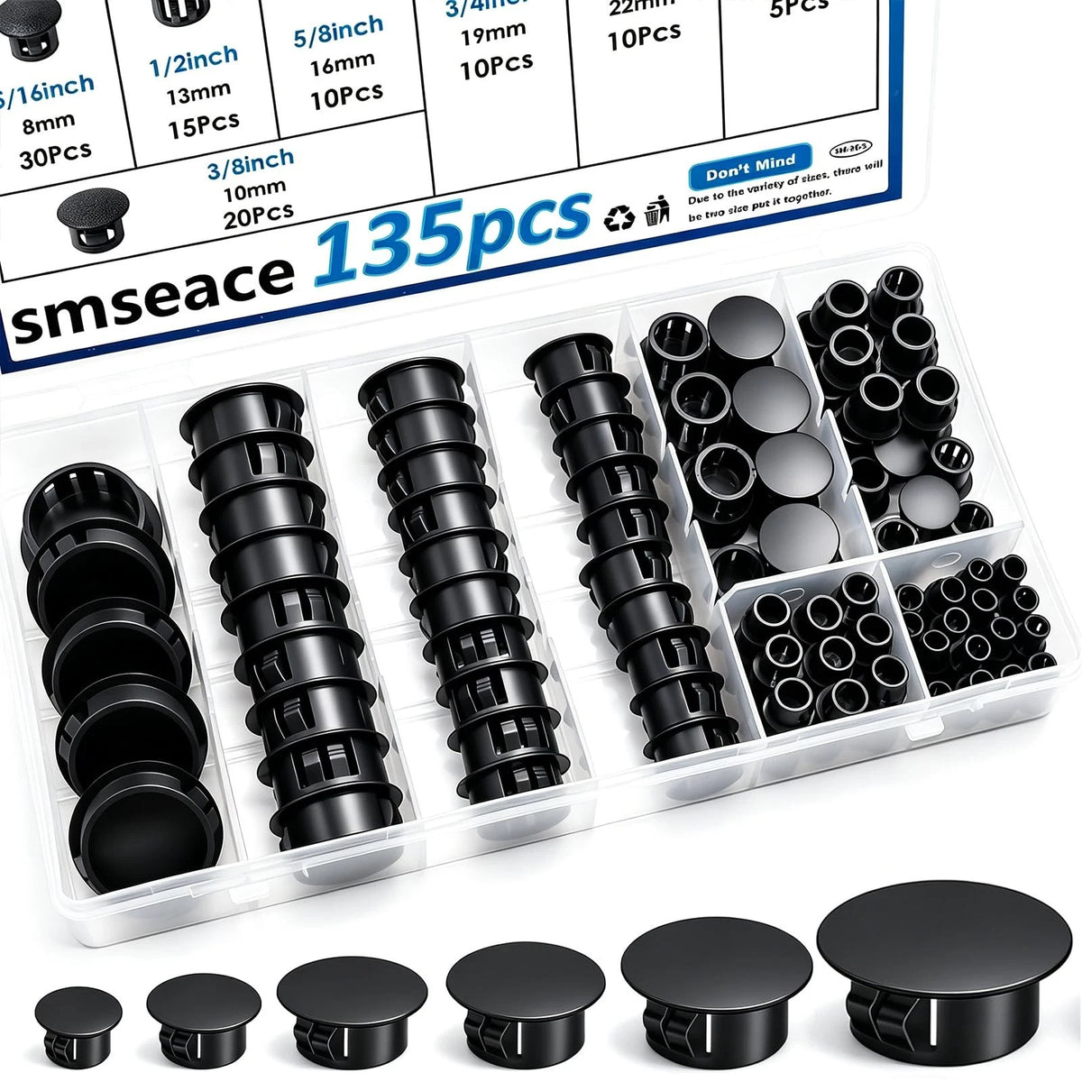Nylon Hole Plugs Set of 135 Pcs 8 Sizes 1/4 to 1 Inch Round