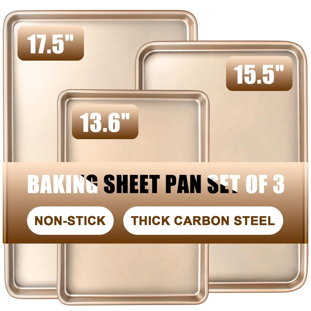 Baking Sheet Pan Set of 3 for Large Cookies (Champagne Gold)