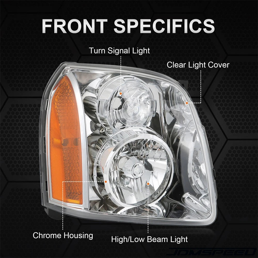 Pair Chrome Housing Headlights Assembly for GMC Yukon XL 1500 2500 (2007–2014)