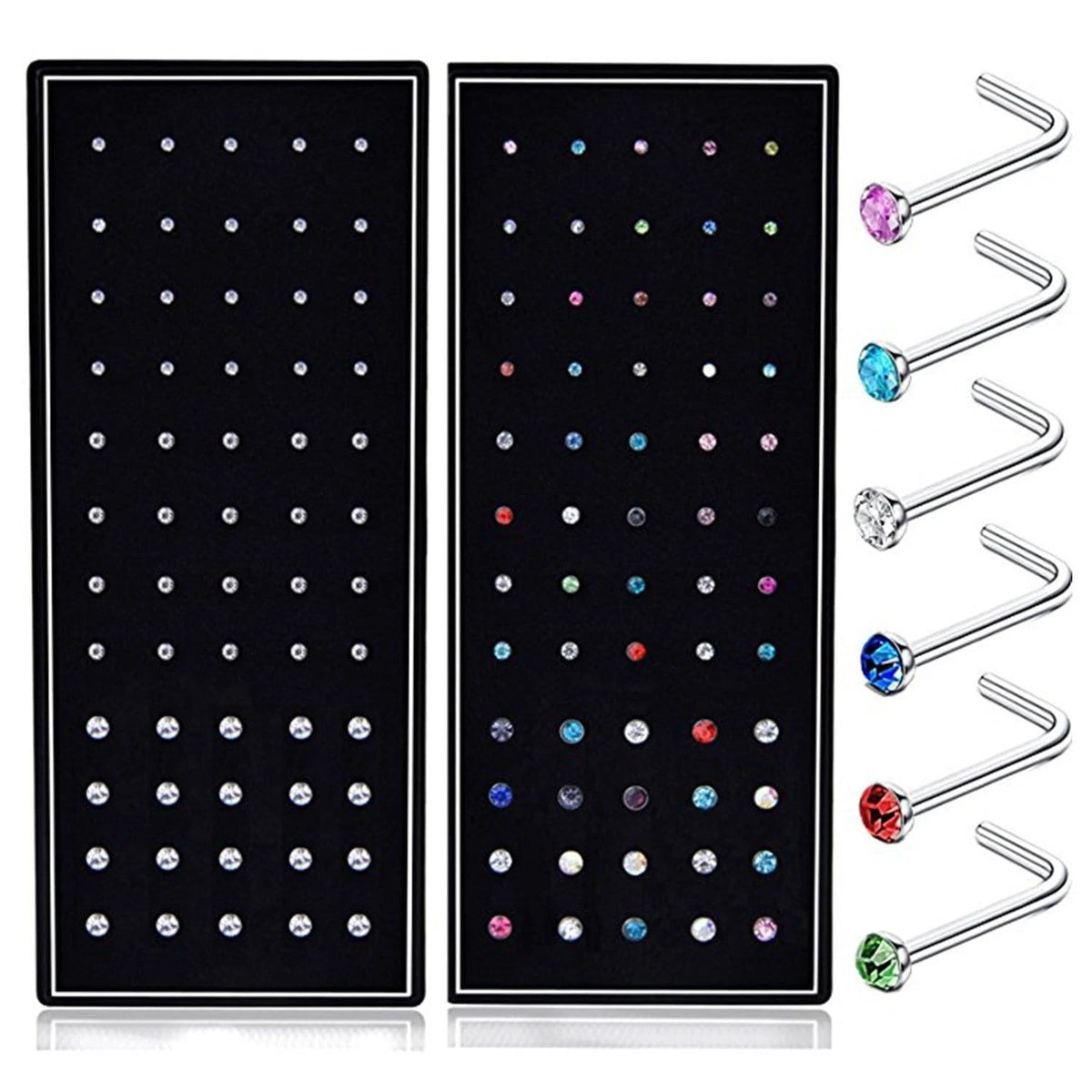 120pcs L Shaped Nose Studs Stainless Steel Piercing Jewelry Pin 1.5mm-2.5mm