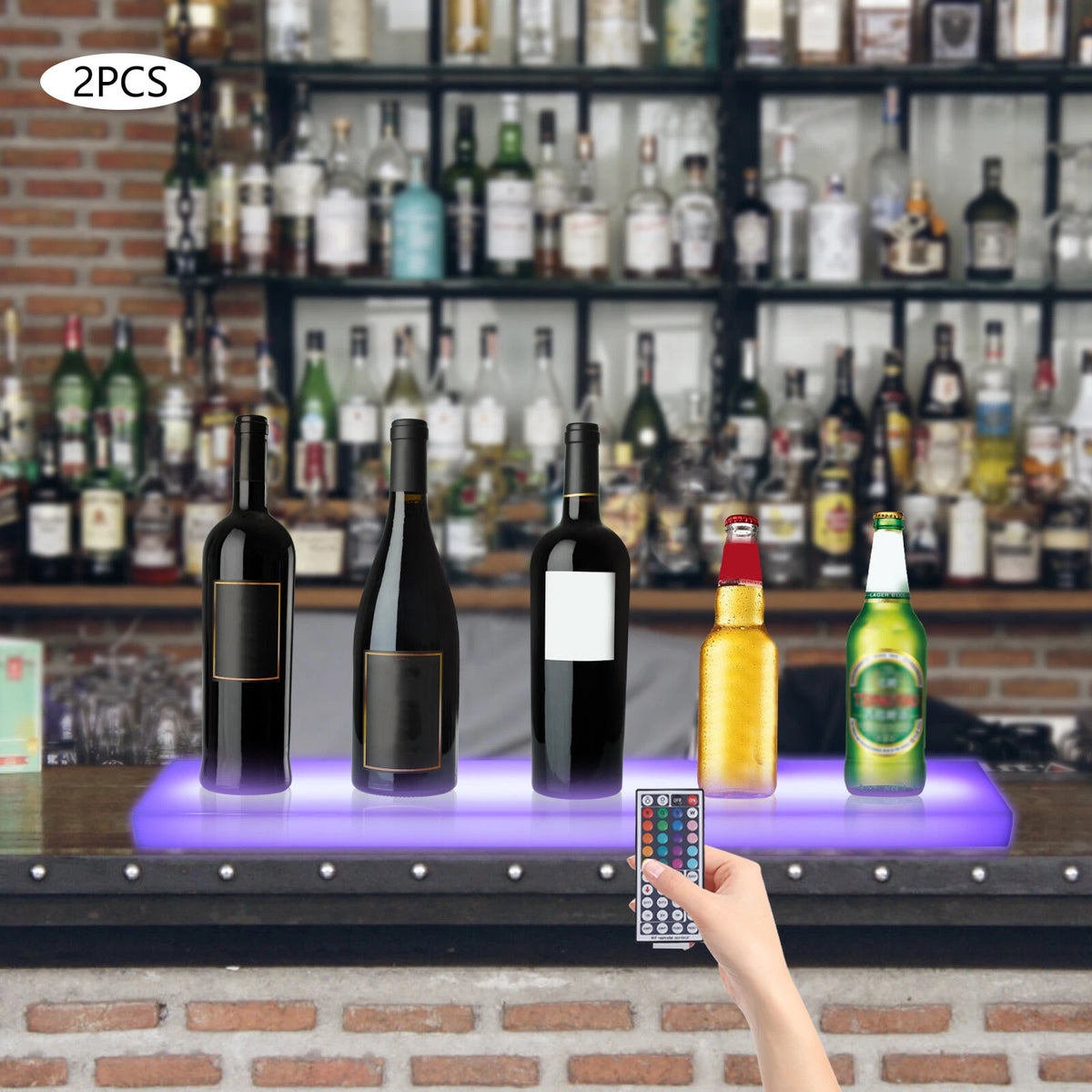 2X LED Liquor Bottle Display Shelf 32 Inch Acrylic Floating Bar Shelf