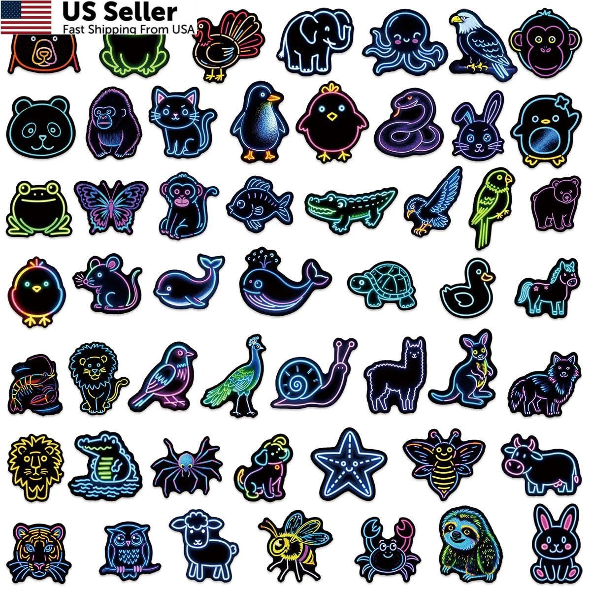 Neon Animal Stickers Pack - Waterproof Vinyl for Teens