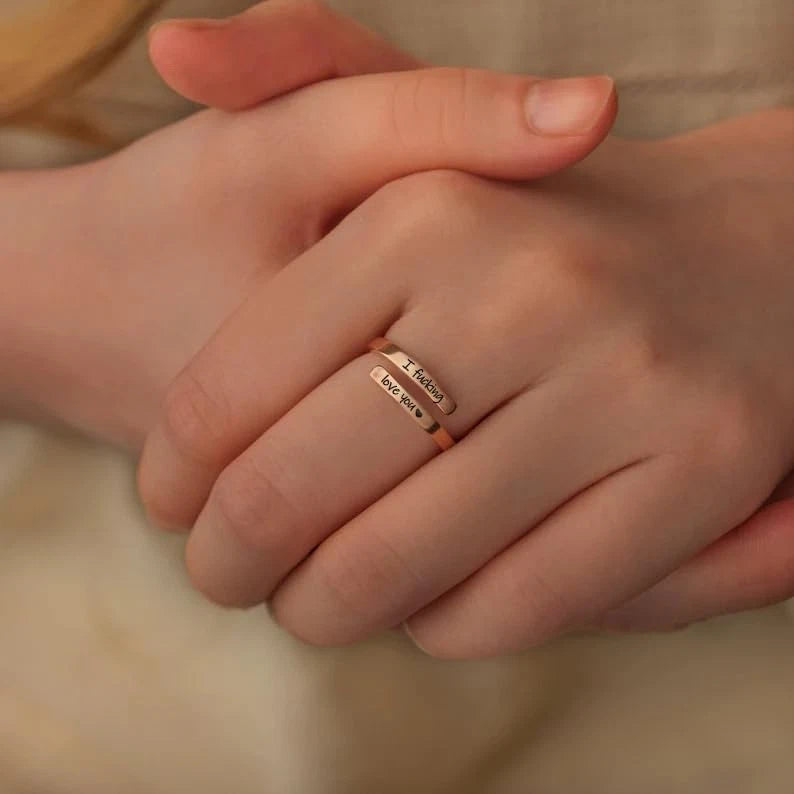 I Fcking Love You Ring for Women, Open Adjustable Stainless Steel Rose Gold