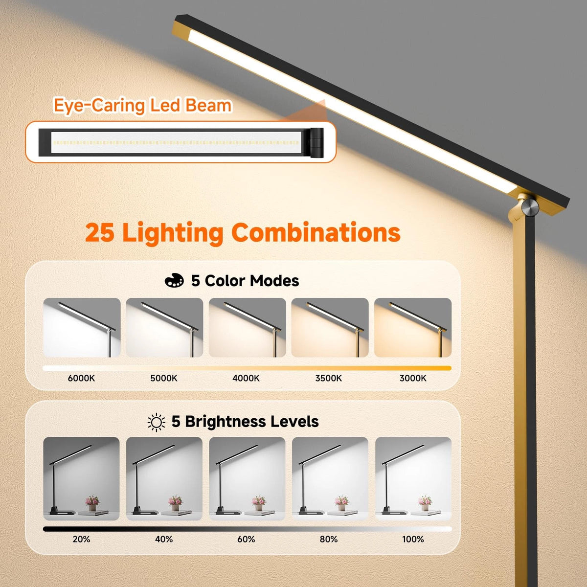 LED Desk Lamp with USB-C Charging Port, Dimmable 11.7 inches, Black