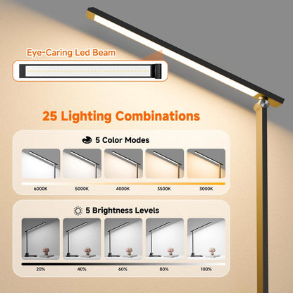 LED Desk Lamp with USB-C Charging Port, Dimmable 11.7 inches, Black