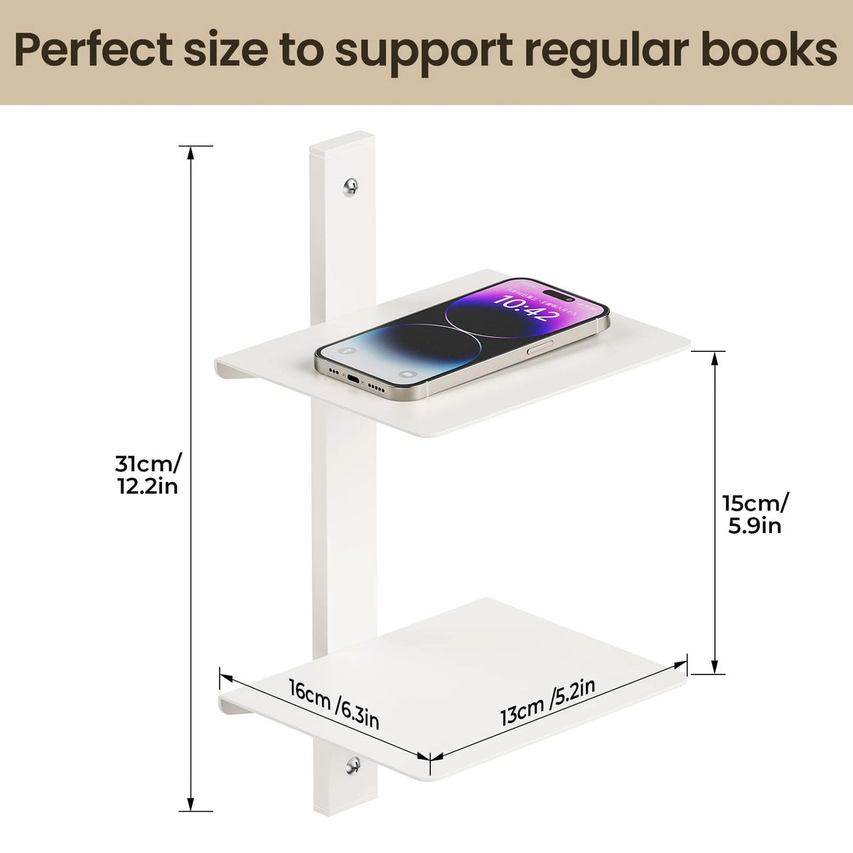 Set of 2 Floating Book Shelves for Wall, 6 Tier Invisible Design