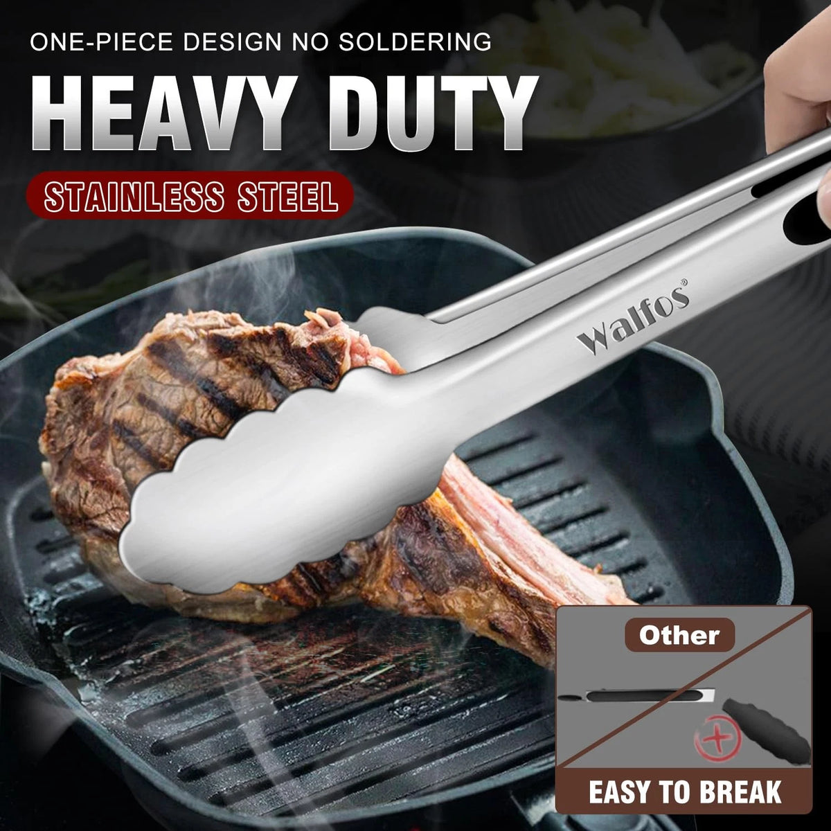 3pcs Food Grade Stainless Steel Kitchen Tongs for 7+9+12 Inch
