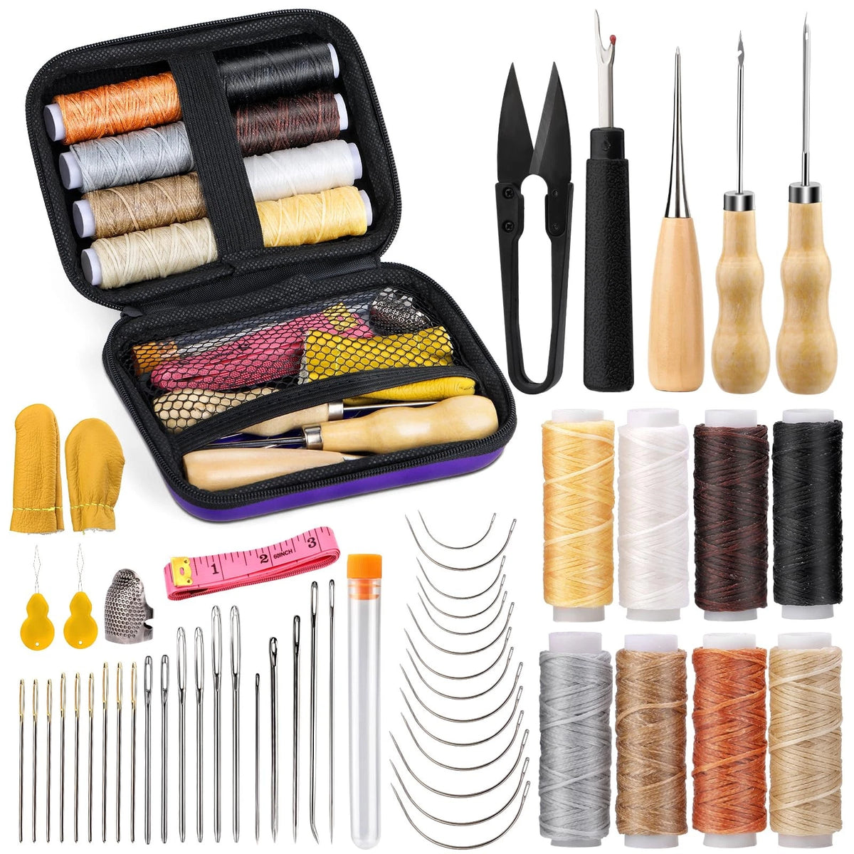 54Pcs Upholstery Repair Sewing Kit with 8Pcs Waxed Thread for Leather