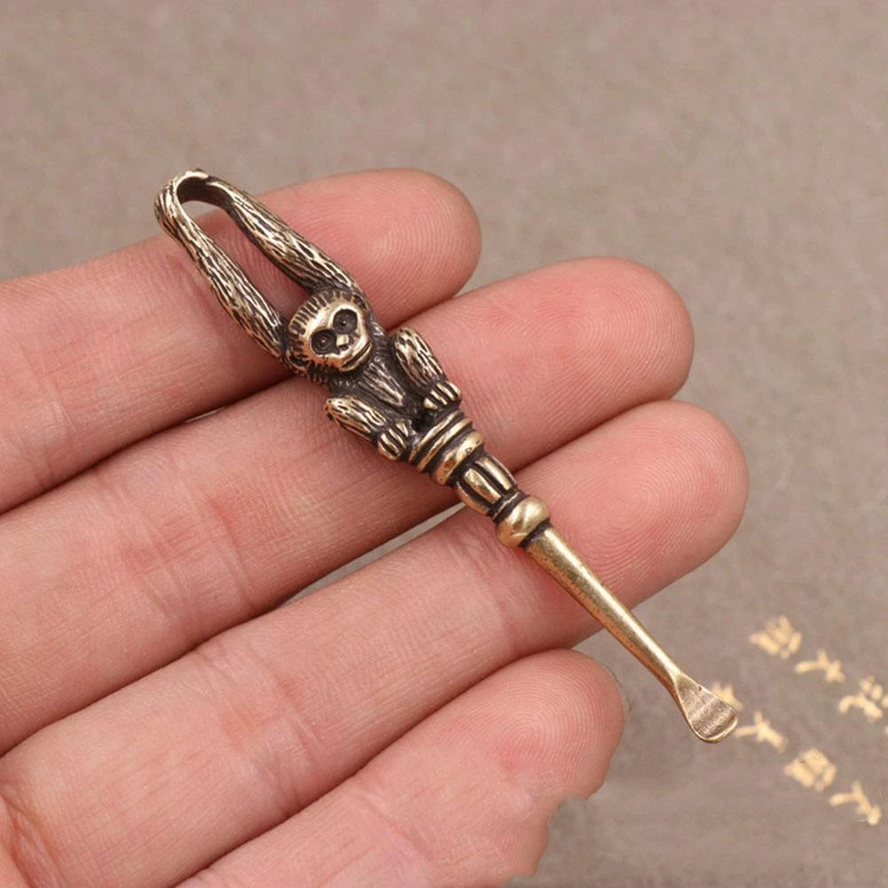 3pcs Vintage Brass Spoon Shovel Tool Key Chain Cleaning