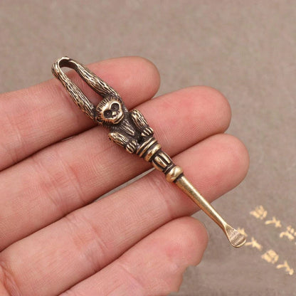 3pcs Vintage Brass Spoon Shovel Tool Key Chain Cleaning