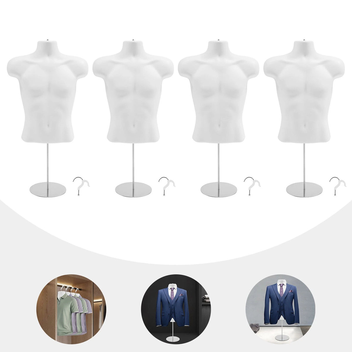 4 Pack Male Mannequins Hollow Back Body Display Set