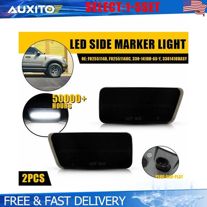 Set of 2 Smoked Front White LED Side Marker Lights for Ford Bronco Sport (2021–2023)