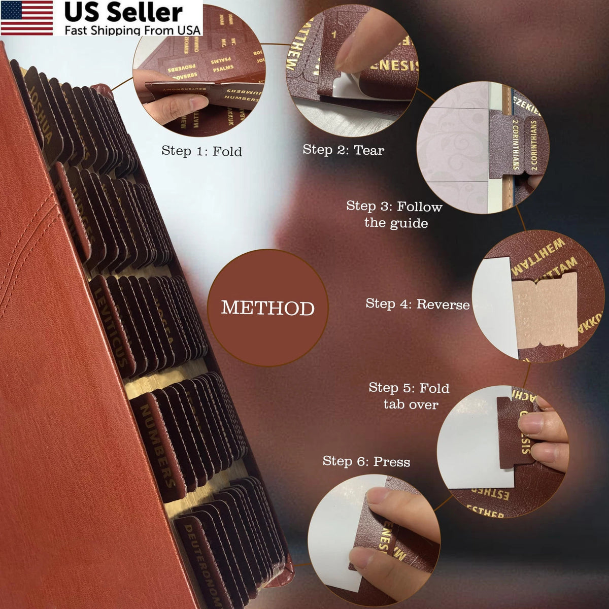 80 Large Gold Foil Laminated Bible Tabs for Women Men