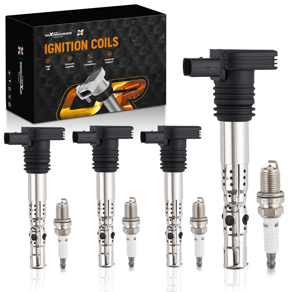 4X Ignition Coil & Spark Plugs for Audi A4 VW Golf Jetta (2001–2005) 06B905115G