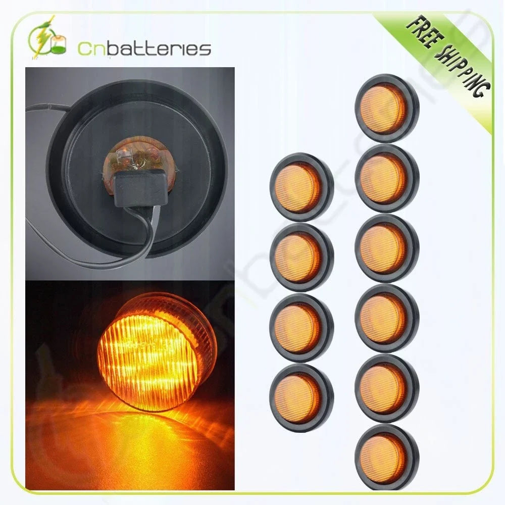 10X 2'' Round Amber Side Marker Light for Trailer Clearance with Grommet