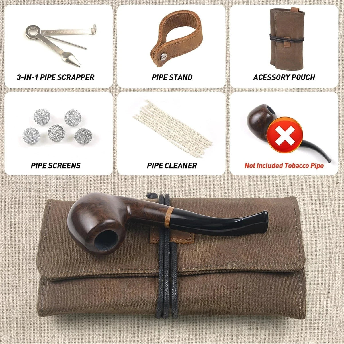 Waxed Canvas Tobacco Smoking Pipe Pouch with Leather Stand