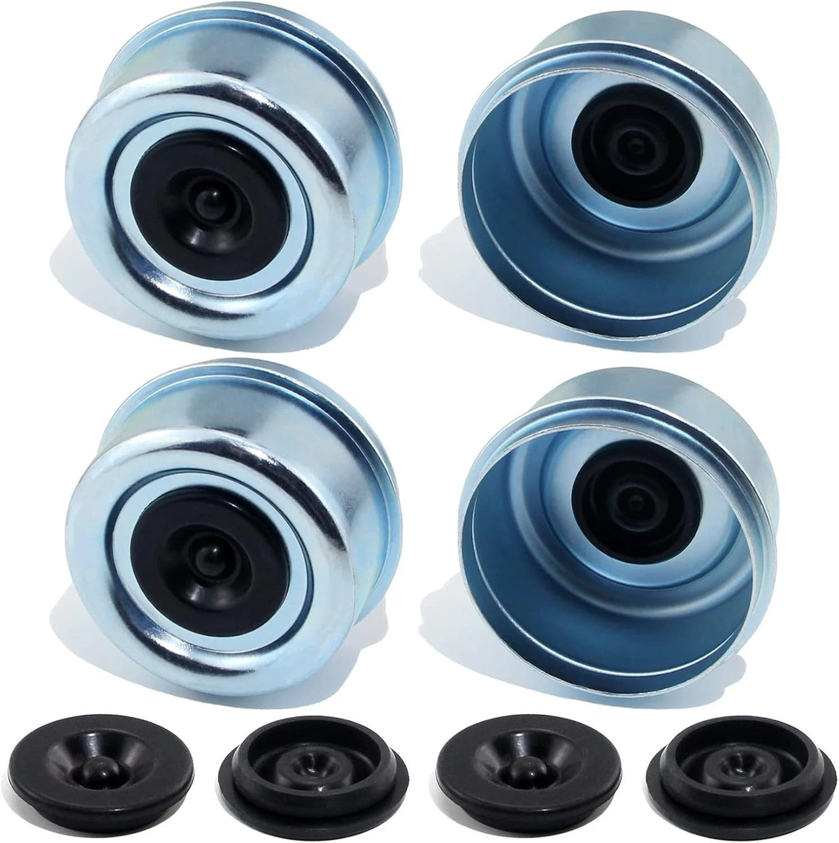 Set of 4 High-Performance 2.72" Trailer Hub Dust Caps with Rubber Plugs