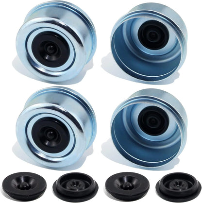 Set of 4 High-Performance 2.72" Trailer Hub Dust Caps with Rubber Plugs