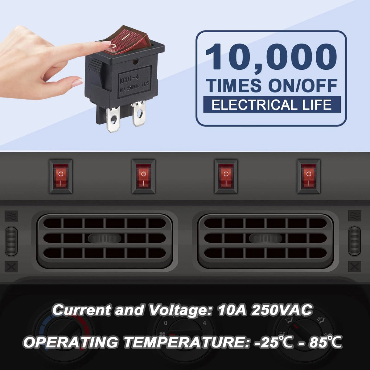 4 Pin Mini Rocker Switch for Various Applications (10A 250V AC)