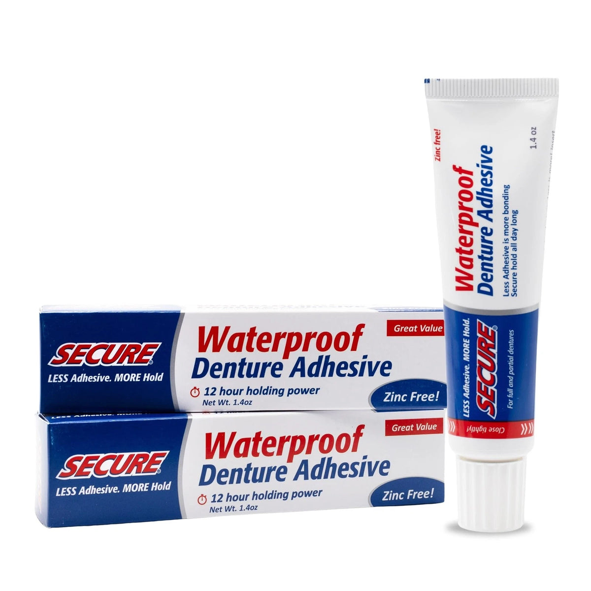 Secure Denture Adhesive Cream for Uppers, Lowers (Pack of 2) 1.4 Ounce
