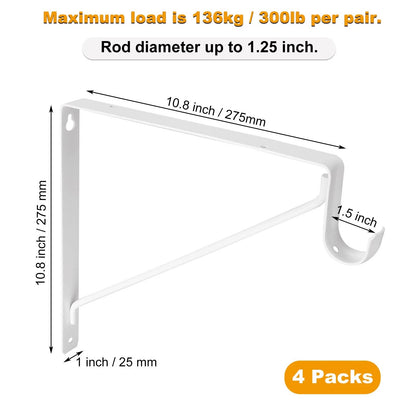 4 Pack Heavy Duty Closet Rod Brackets for Closet Systems (No Specific Years)