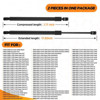 Set of 2 Hood Lift Supports for Ford F-250 Super Duty (1999–2007)