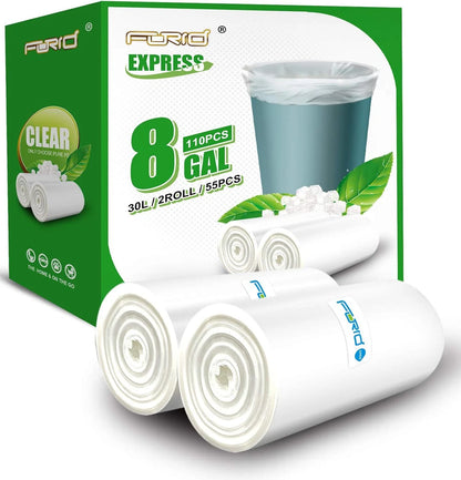 Set of 110 Clear Medium 8 Gallon Garbage Bags for Wastebasket