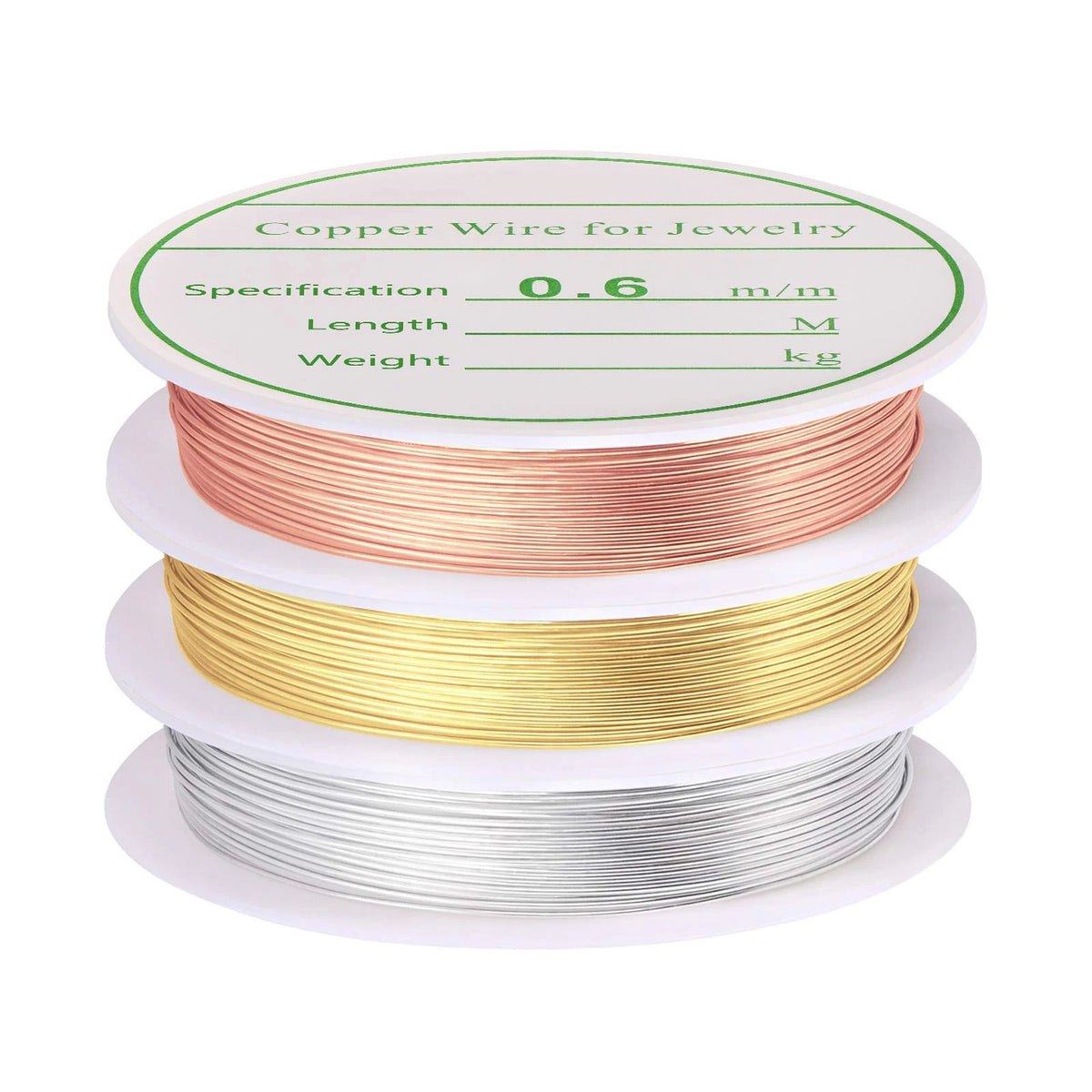3 Pack Jewelry Wire 22 Gauge 0.6mm x 4m - Gold, Silver, Rose Gold