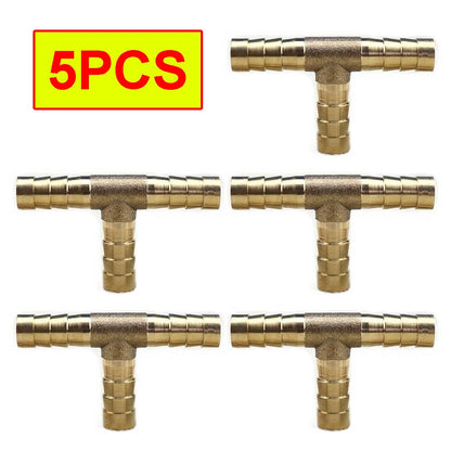 5 Pieces 5/16" (8mm) Hose Barb Tee Brass Pipe 3 Way T Fitting