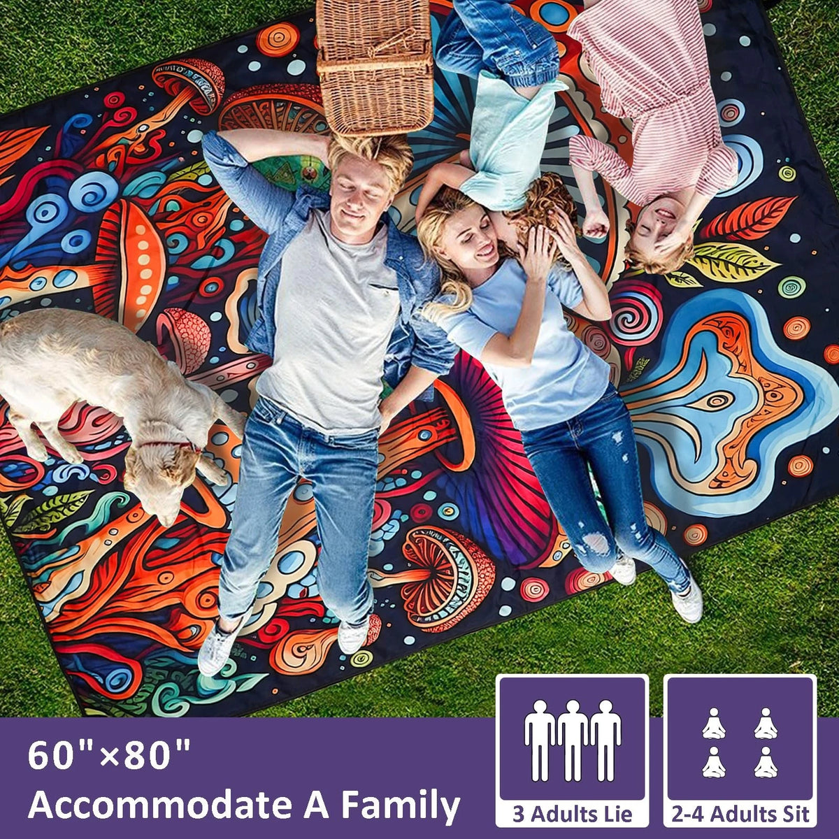 Waterproof Foldable Picnic Blanket 80"x60" for Outdoor Use