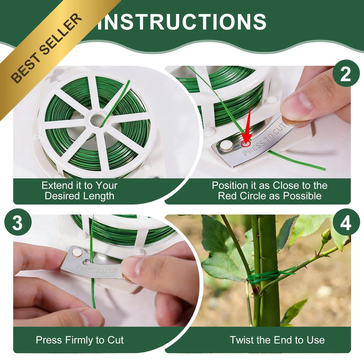 Green Twist Ties with Cutter for Gardening (262ft)
