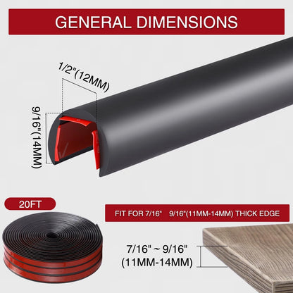 20 ft Rubber Edge Trim for Automotive Use (Self-Adhesive, Black)