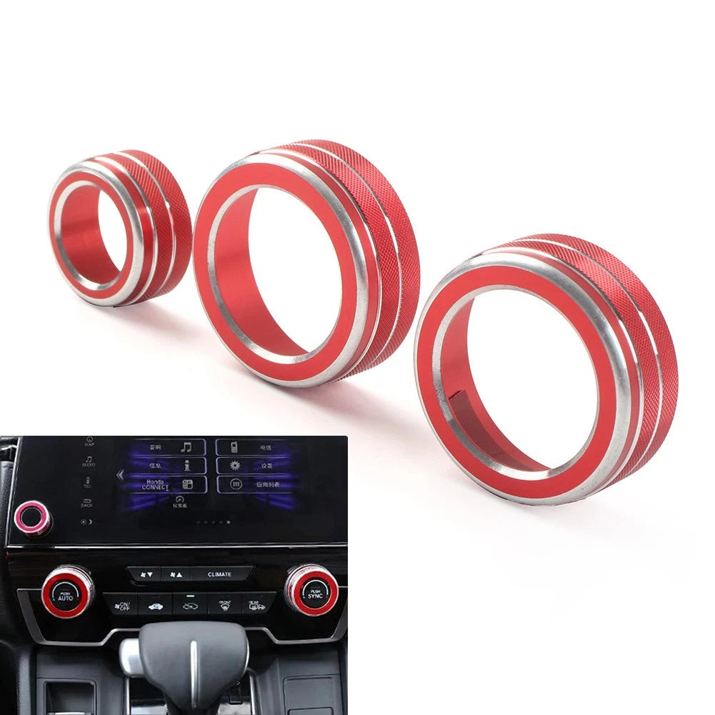 3X Interior AC Climate Switch Knob Ring Cover Trim for Honda CRV (2017–2022) Red