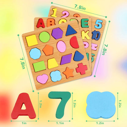 Pack of 3 Alphabet Wooden Puzzles for Toddlers 3-5