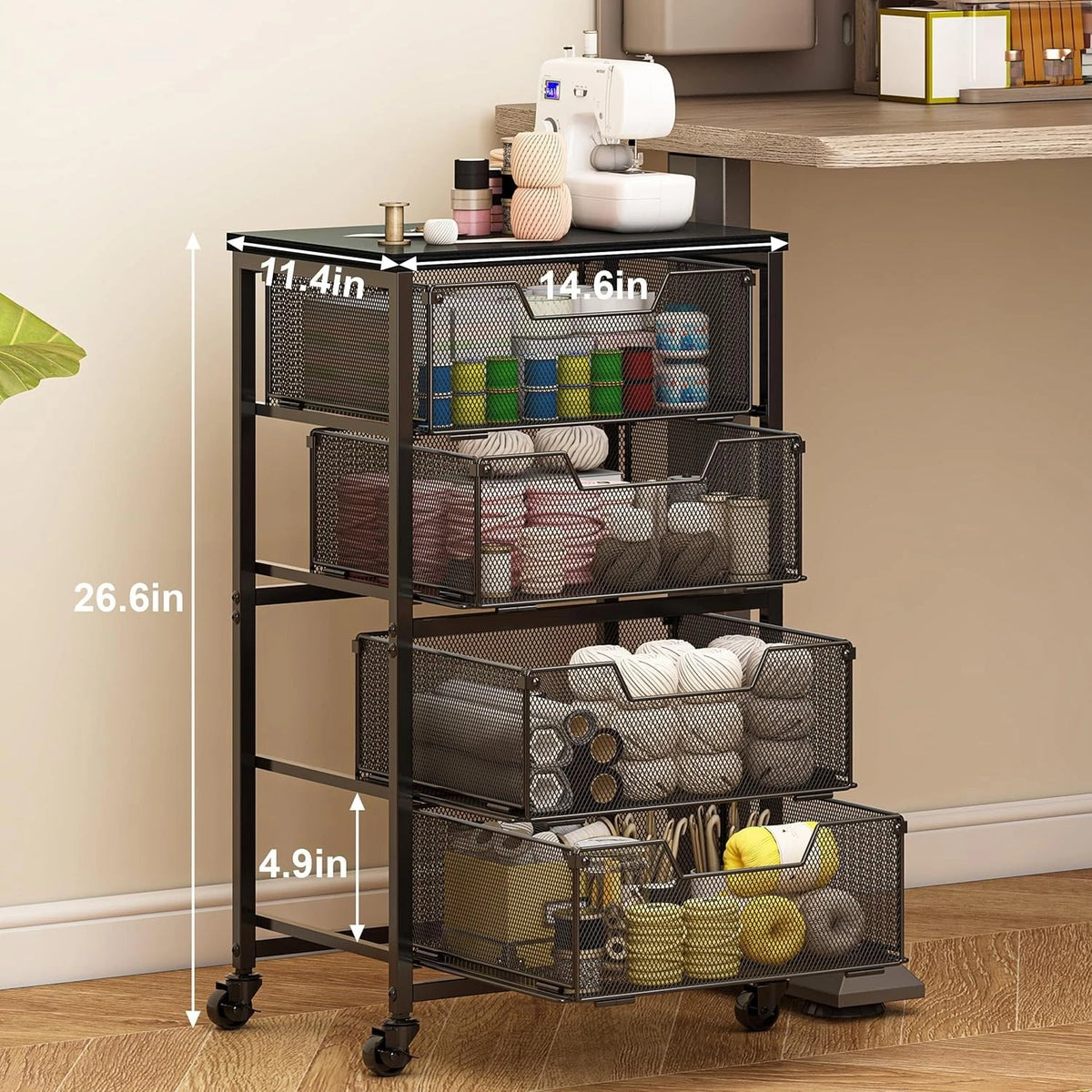 4-Drawer Rolling Storage Cart on Wheels for Universal Use