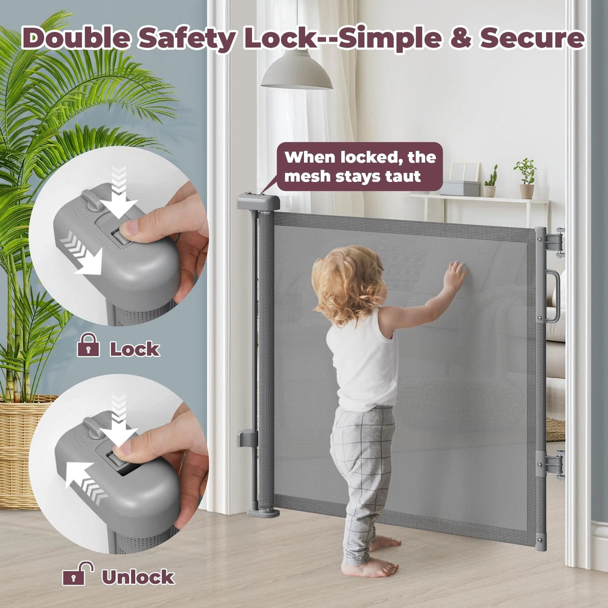 Retractable Baby Gate for Stairs & Doorways (34" Tall x 55" Wide)